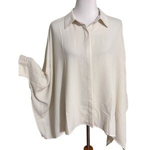 Wynne Layers Oversized Chic Cream Button Down Women's Shirt with batwing Sleeves